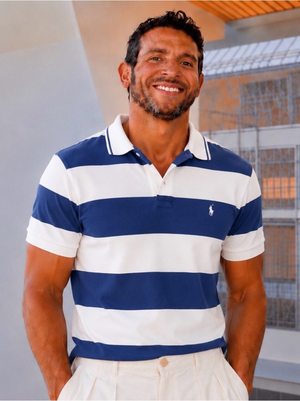 J. Crew Broad Stripe Polo in Navy and White